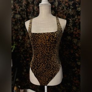 Velvet Leopard Print Bodysuit